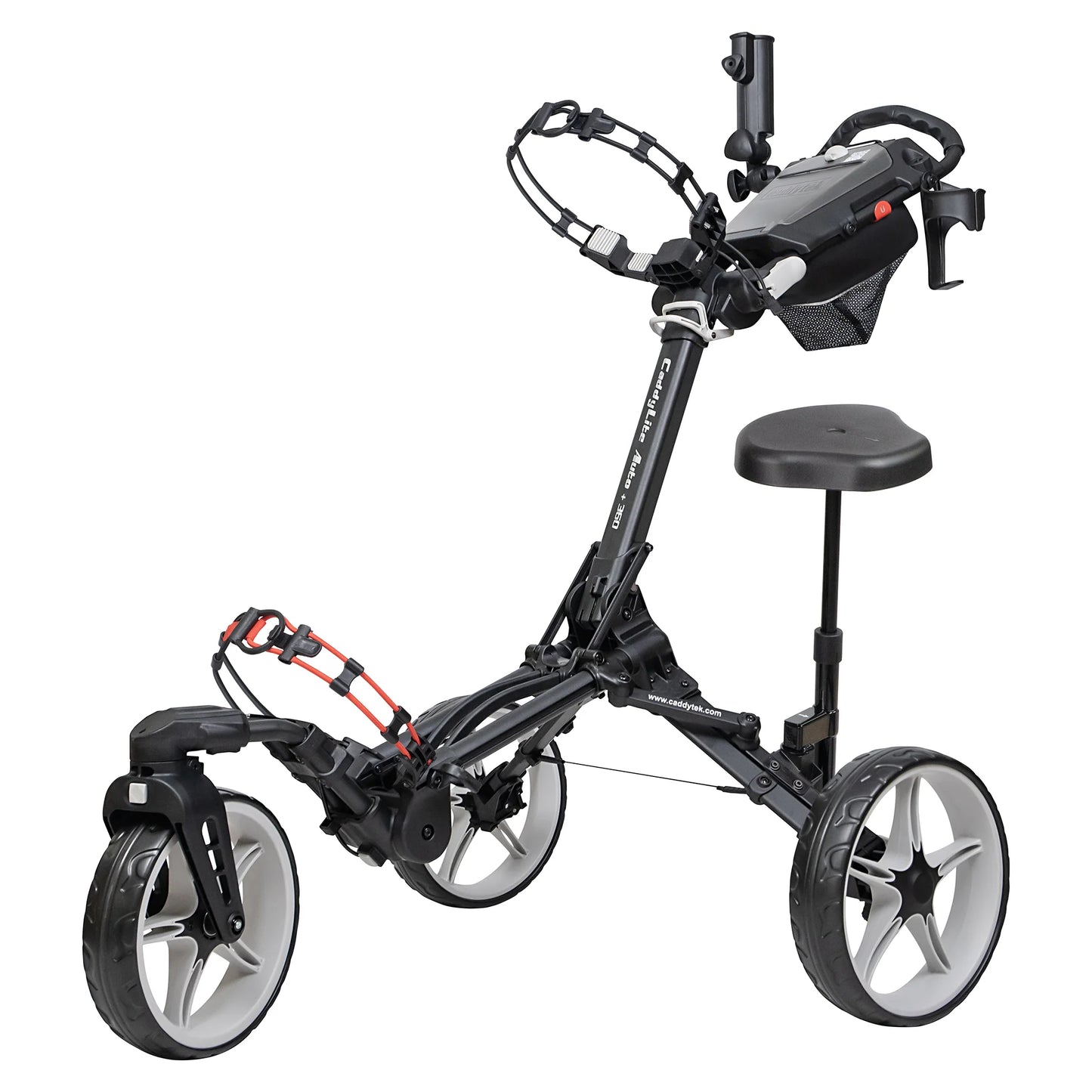 Open Box Caddytek 3 Wheel Golf Push Cart Auto+360 with Swivel Front Wheel