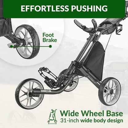 CaddyTek Push Cart EZ V8- Foldable&Lightweight with Foot Brake