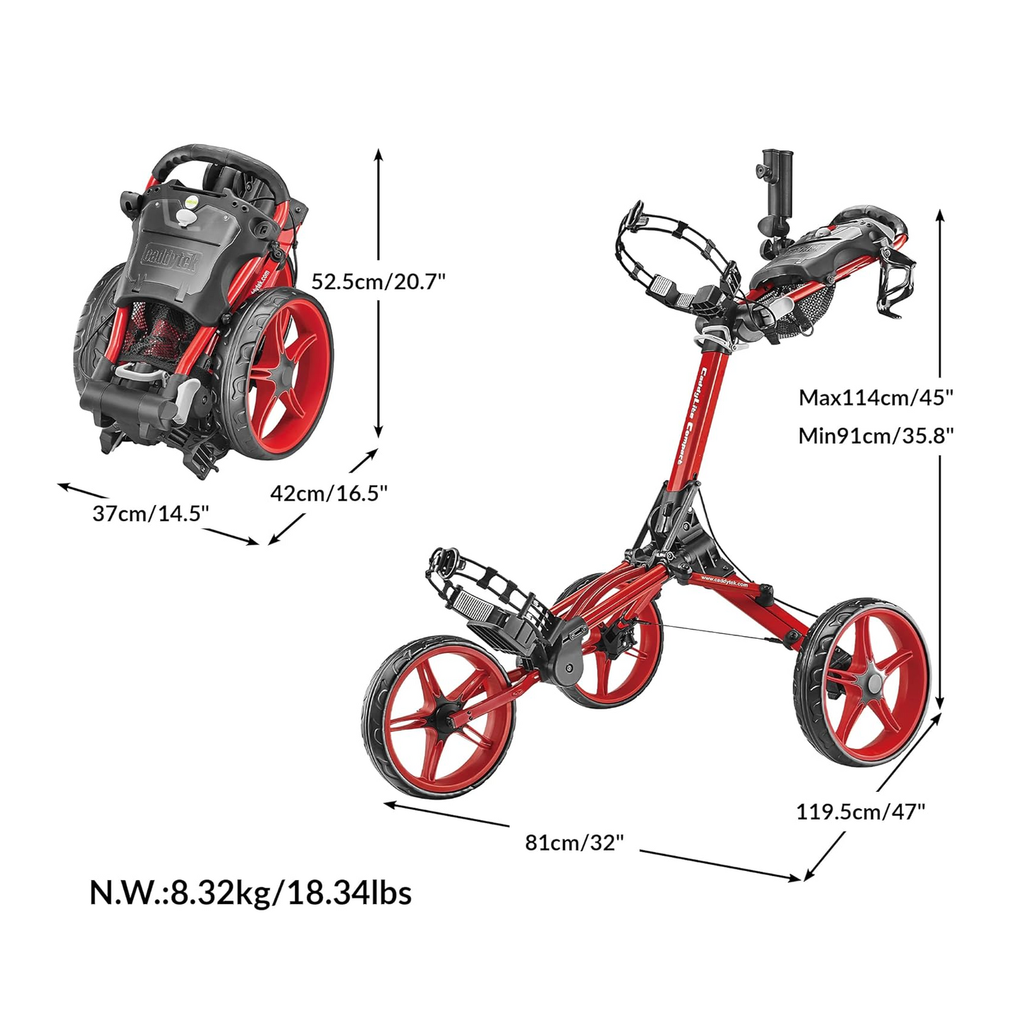 Caddytek CaddyLite Compact Semi-Auto Folding & Unfolding Golf Push Cart