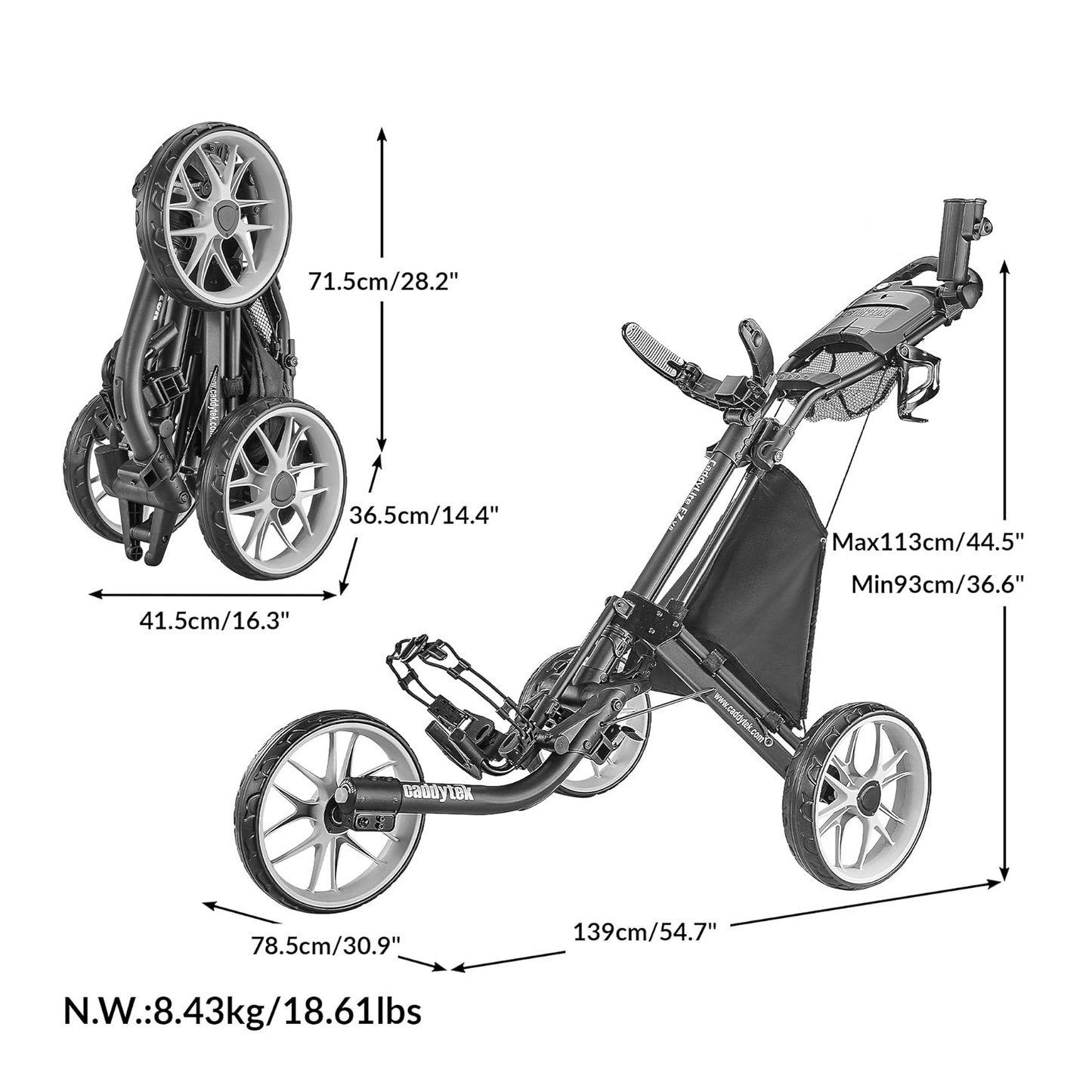 CaddyTek Push Cart EZ V8- Foldable&Lightweight with Foot Brake