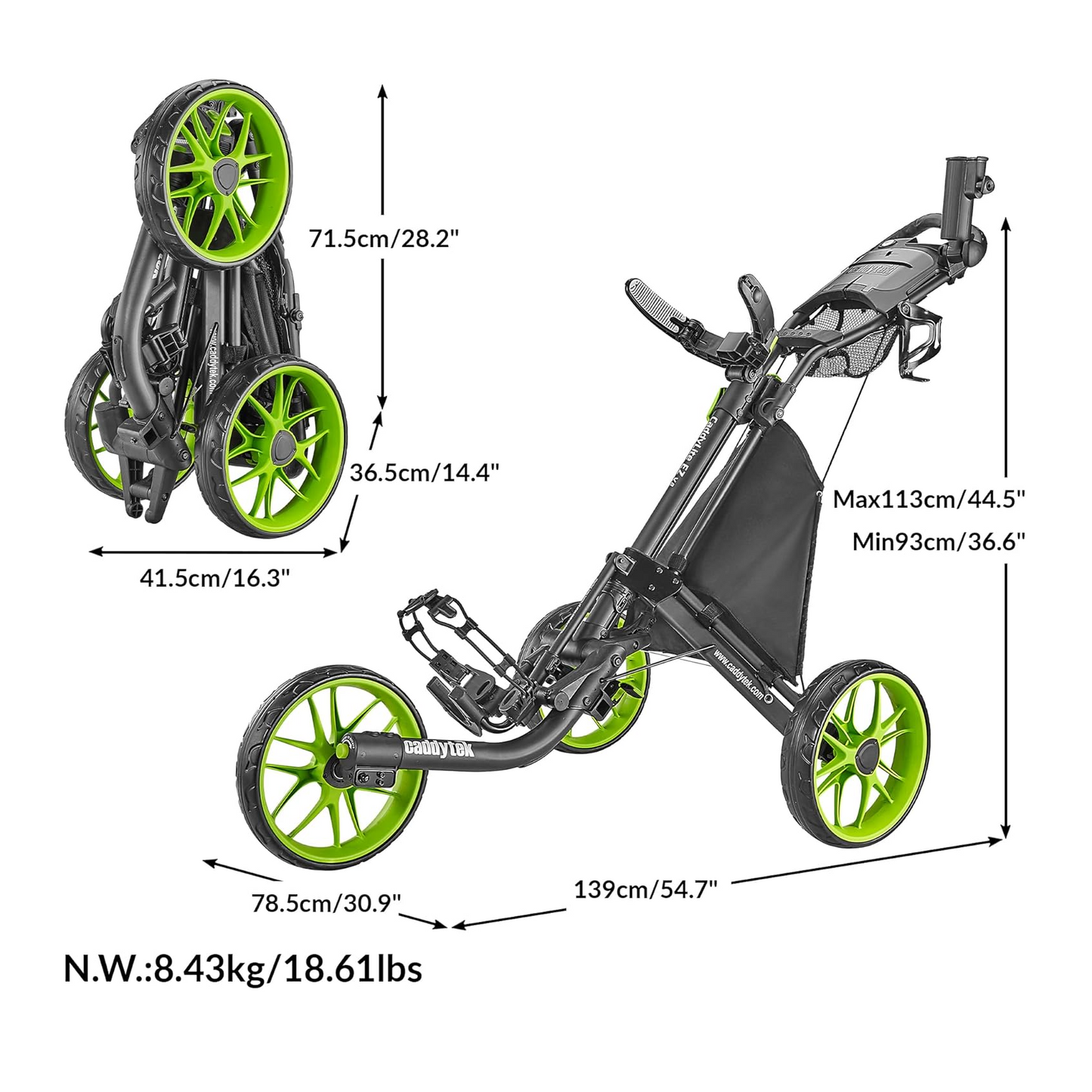 CaddyTek Push Cart EZ V8- Foldable&Lightweight with Foot Brake