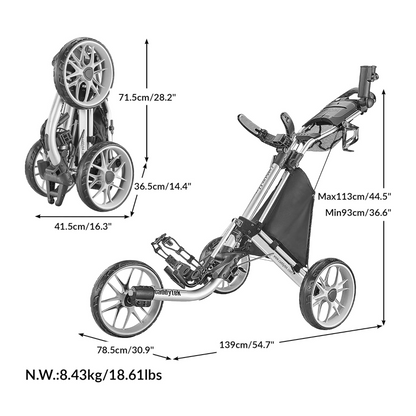 CaddyTek Push Cart EZ V8- Foldable&Lightweight with Foot Brake